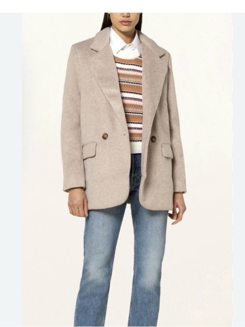 Free‎ People Mari Solid Blazer Pea Coat Beige Taupe Size Medium